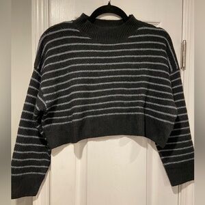 NWT Tilly’s Love Tree Size S Oversized Cropped Black Striped Pullover Sweater
